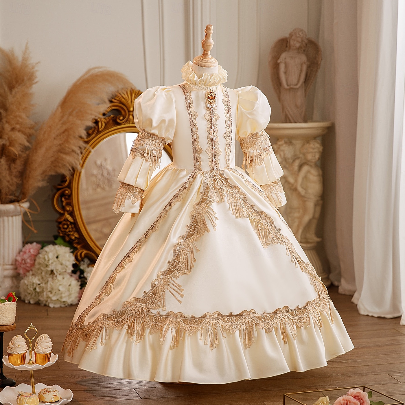 Retro Vintage Rokoko schick Maxi Cocktailkleid Zubehör Glockenärmel Prinzessin Schleife Retro Ballkleid Spitzkragen Kostüm Mädchen königlich Weihnachten Halloween Karneval Maskerade Hochzeitsfeier 2026 - $217.09 –P3