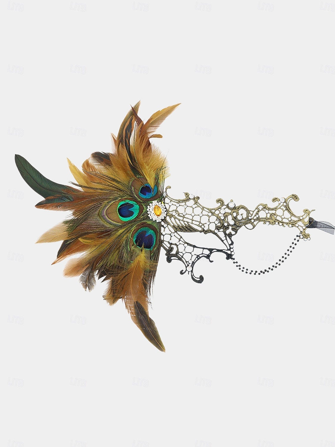 Γυναικεία μάσκα μεταμφίεσης από πράσινη δαντέλα με φτερά, λεπτομέρειες παγωνιού και στρας, vintage γοτθικό αξεσουάρ για πάρτι αποκριών 2026 - $11.99 –P5