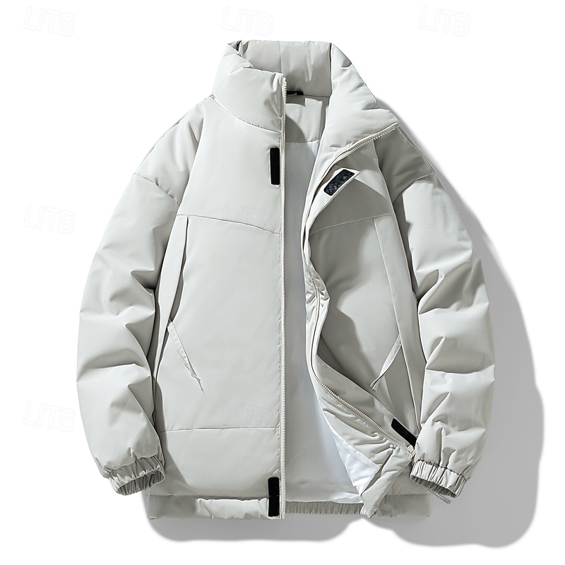 Men's Jacket Casual Jacket Outdoor Vacation Warm Zipper Pocket Fall Winter Plain Fashion Streetwear Standing Collar Regular Dark Gray Black Dark Green Khaki Dark Coffee Jacket 2026 - $60.99 –P1