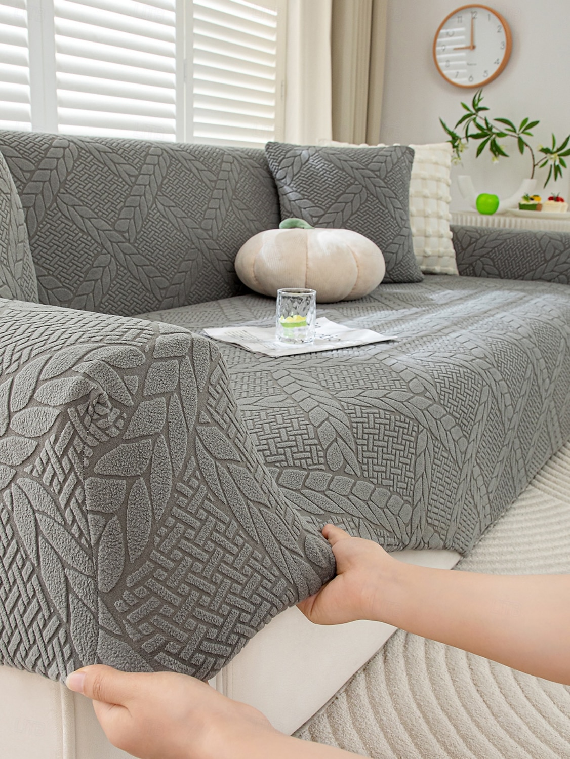 Copridivano in velluto jacquard con linea geometrica, 1 pezzo, copridivano elastico in stile semplice, adatto agli animali domestici, antiscivolo, antipolvere, lavabile in lavatrice, protezione per del 2025 a $30.99 –P8