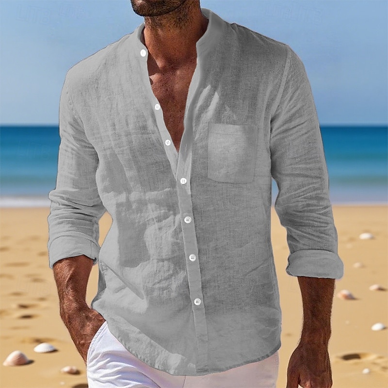 Per uomo Camicia Camicia di lino Camicia Estiva Abbigliamento da spiaggia Camicia con Bottoni Semplice Vacanza Quotidiano Bianco Giallo Blu marino Blu Manica Lunga Colletto alla coreana Estate Autunno del 2026 a $24.99 –P11