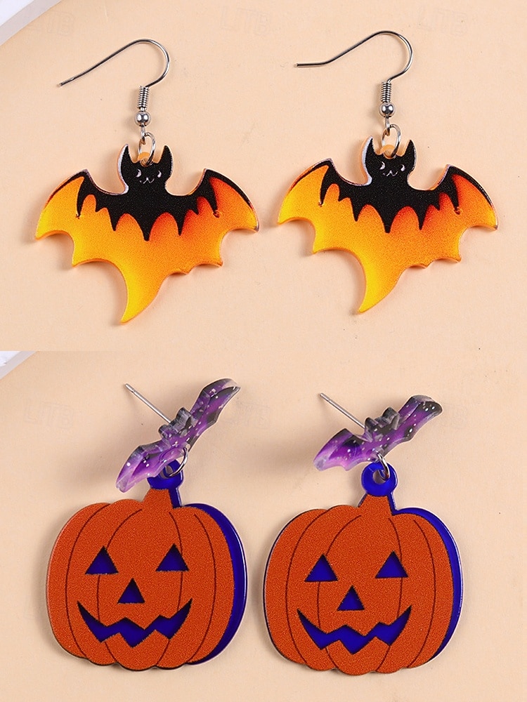Halloween-øredobber til dame – øredobber i akryl med gresskar, spøkelse, flaggermus og edderkopp til fest, cosplay og festlige kostymesmykker. 2025 - $11.99 –P10