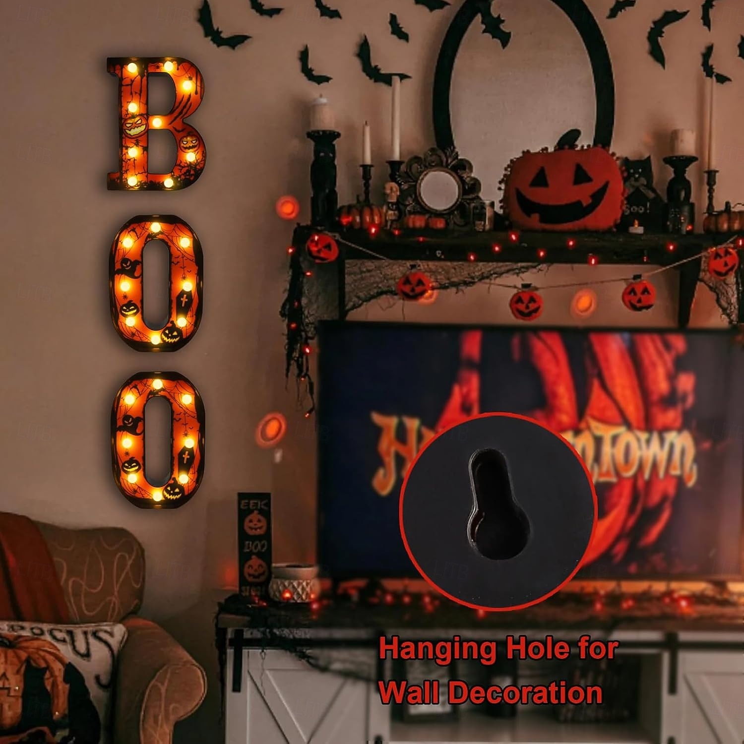 Украшения для дома на Хэллоуин - 3 светодиодных светящихся буквы, черная вывеска "бу", светящиеся буквы на Хэллоуин для дома, кухни, камина, праздничного стола, декора, принадлежности 2025 - $22.74 –P14