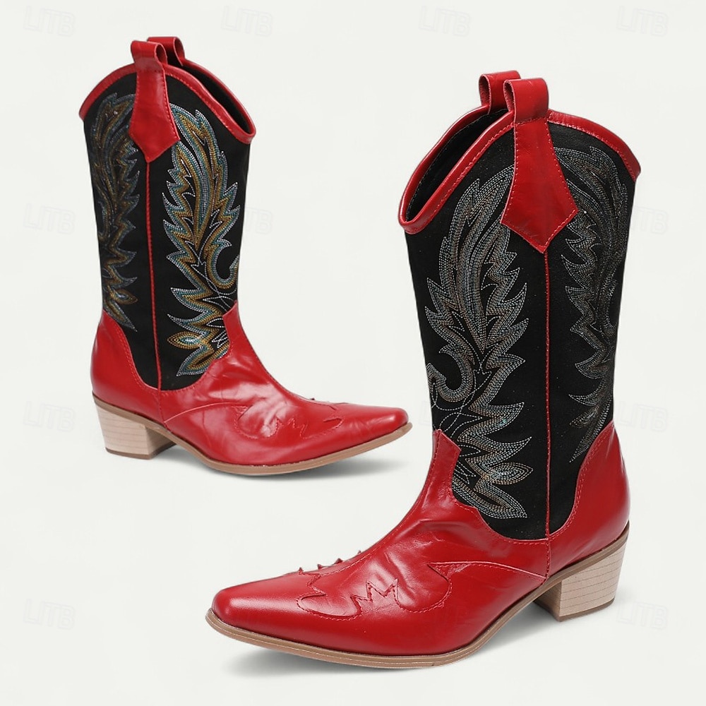 Pánské červeno-černé kovbojské boty westernového stylu – vysoké vyšívané rodeo boty na country festivaly, line dance a farmářské outfity 2025 - $199.99 –P4