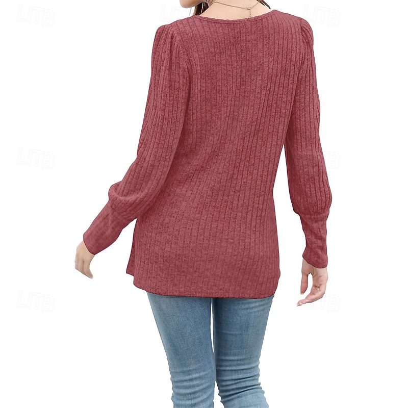 Femmes Chemisier texturé T-shirt Uni Mode Moderne manche longue Col carré Hauts Réguliers Quotidien Sortir Boutons Bordeaux Noir Rouge Marron clair Bleu Printemps Automne de 2025 ? $21.99 –P7