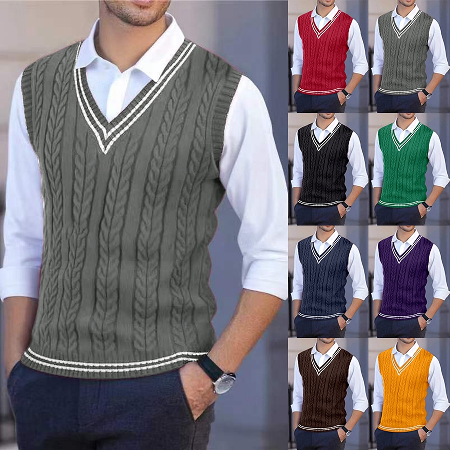 Homens Suéter Colete de moletom Pulôver suéter Cabo Tricotar Tops regulares Tricotado Corte Justo Côr Sólida Decote V Roupa de Malha Moderna Casual Roupa Diária Roupa Inverno Primavera & Outono Preto de 2026 por $26.99 –P1