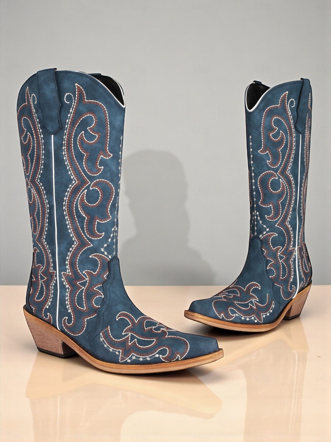Dámské modré kovbojské boty ve westernovém stylu s propracovanou výšivkou, špičatou špičkou a nízkým podpatkem pro country koncerty a rodeo styl 2025 - $69.99 –P6