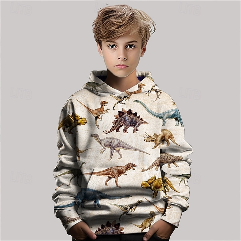 Pojkar 3D Dinosaurie Huvtröja Långärmad Vår Höst Mode Streetwear Barn 4-12 år Huva Utomhus Ledigt Dagligen Normal 2025 - $18.99 –P4