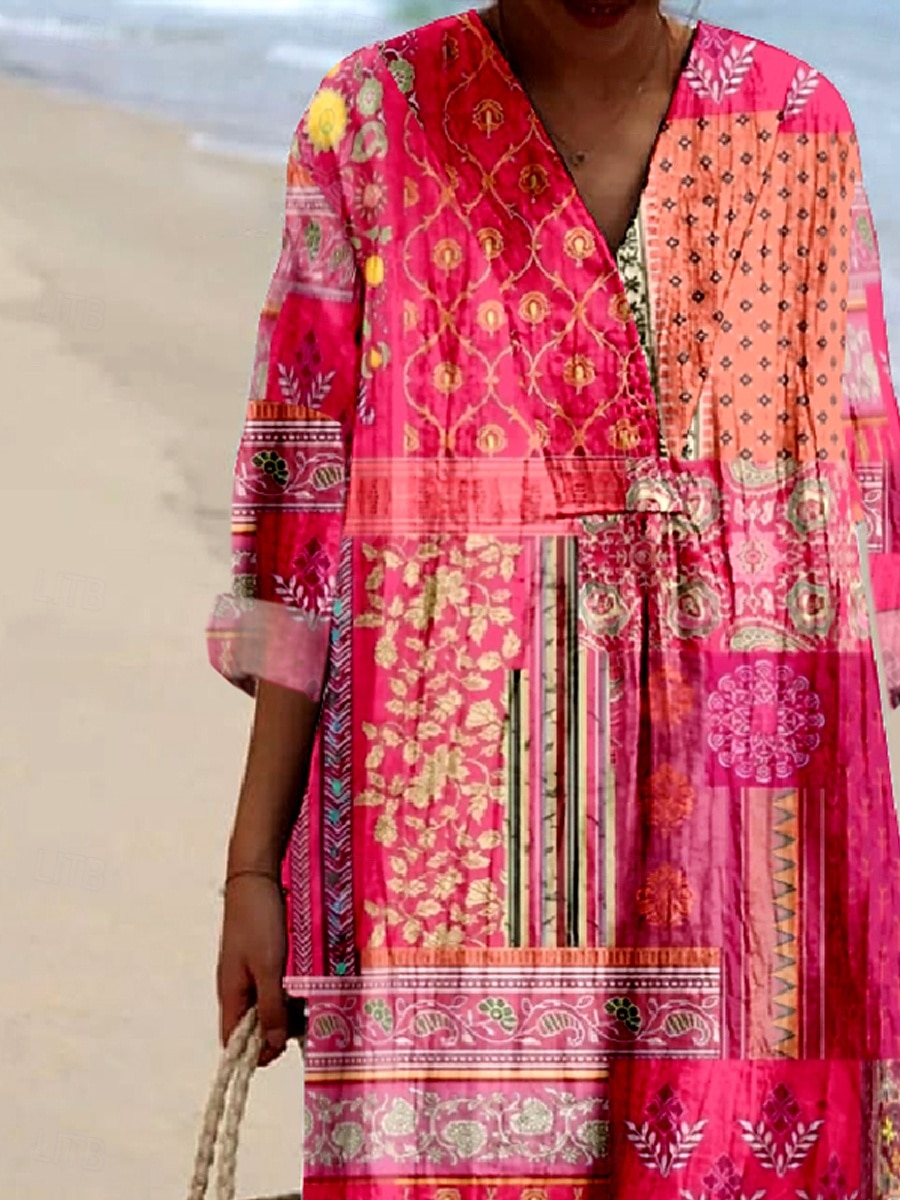 Pentru femei Rochii Midi Rochie de Vară Rochie casual Rochie A line Vacanță Casual Boho Plajă Petrecere Concediu Potrivire Largă Floral Grafic Imprimeu Paisley Manșon Lung În V Albastru piscin 2026 - $37.99 –P2