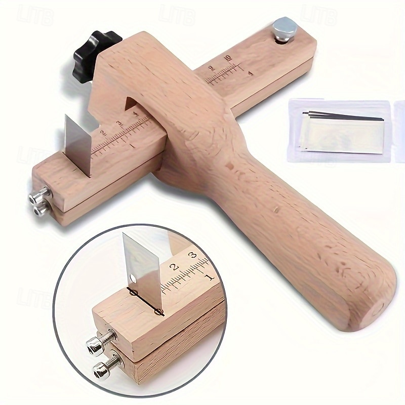 1 τεμάχιο ρυθμιζόμενο ξύλινο εργαλείο κατασκευής δερμάτινων λουριών με 5 ανταλλακτικές λεπίδες για εργαλεία δερματοτεχνίας και κηπουρικής, κόφτη ζώνης χειροτεχνίας 2026 - $15.49 –P3