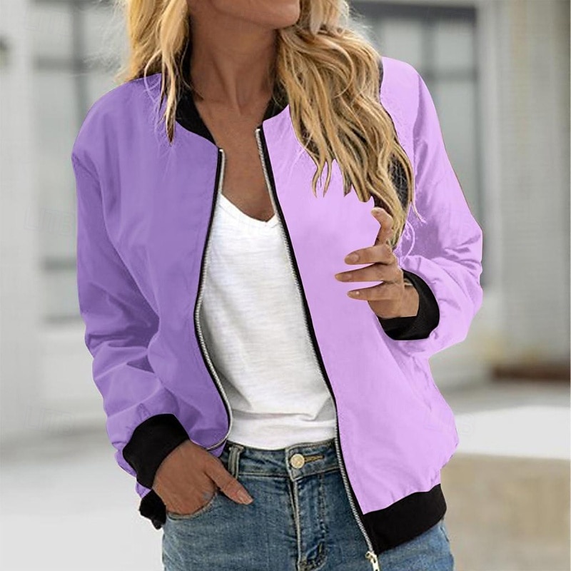 Per donna Giacca Casual Confortevole Patchwork Cerniera Casual Blocco di colori Uscire Weekend Cerniera Regolare Girocollo Vestibilità regolare Manica Lunga Capispalla Nero Bianco Rosa Autunno del 2025 a $26.99 –P1