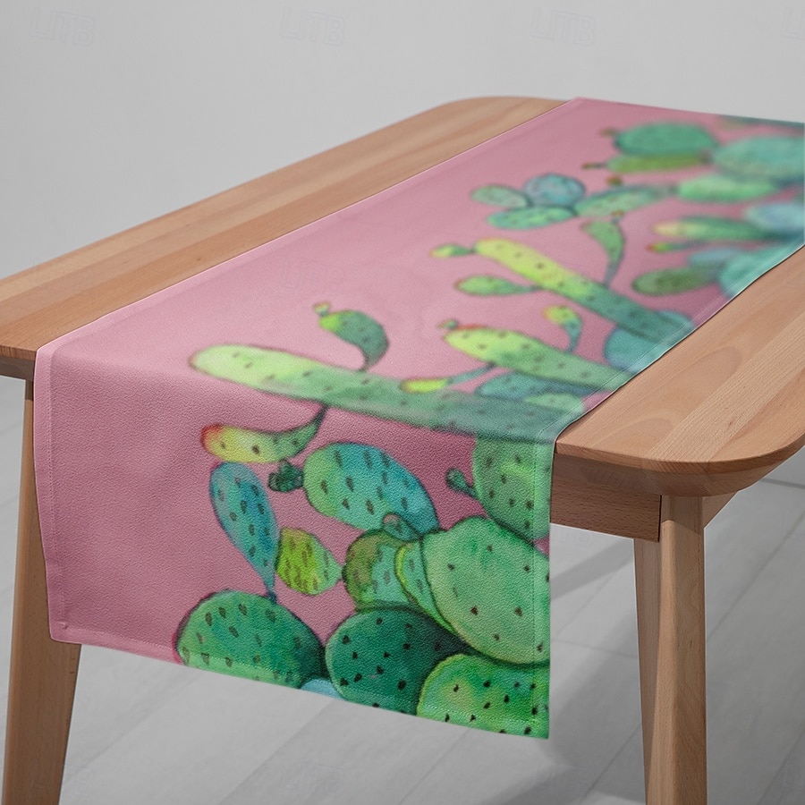 1pc Green Plant Table Runner, Digital Printed Rectangular Tablecloth for Dining Room, Wedding, Banquet, or Party Decoration 2025 - $6.49 –P6