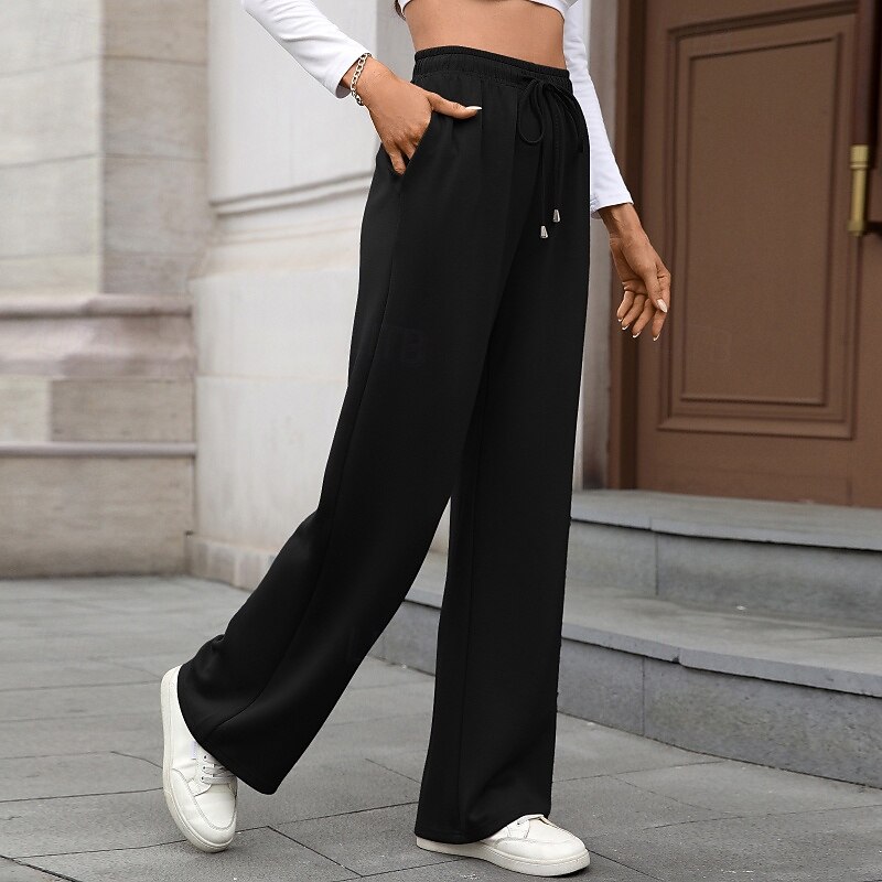 Femmes Slacks Droit Streetwear Occasionnel Longueur complète Naturel Uni Avec Poches Conception à cordon élastique Doux Fête Tenue quotidienne Week-end Rouge bordeaux Jacinthe Noir Vert Véronèse de 2025 ? $20.99 –P19