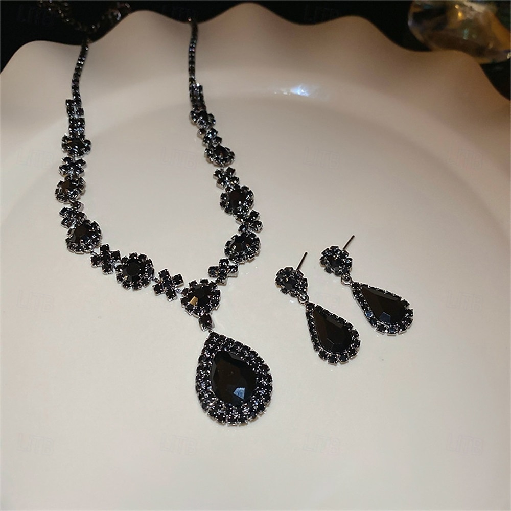 Набор украшений 2 Черный Цирконий Хром Серьги Ожерелья Жен. Элегантный стиль Винтаж Мода Старинный Классический Комплект ювелирных изделий Назначение Свадьба Для вечеринок День Святого Валентина 2026 - $14.99 –P3