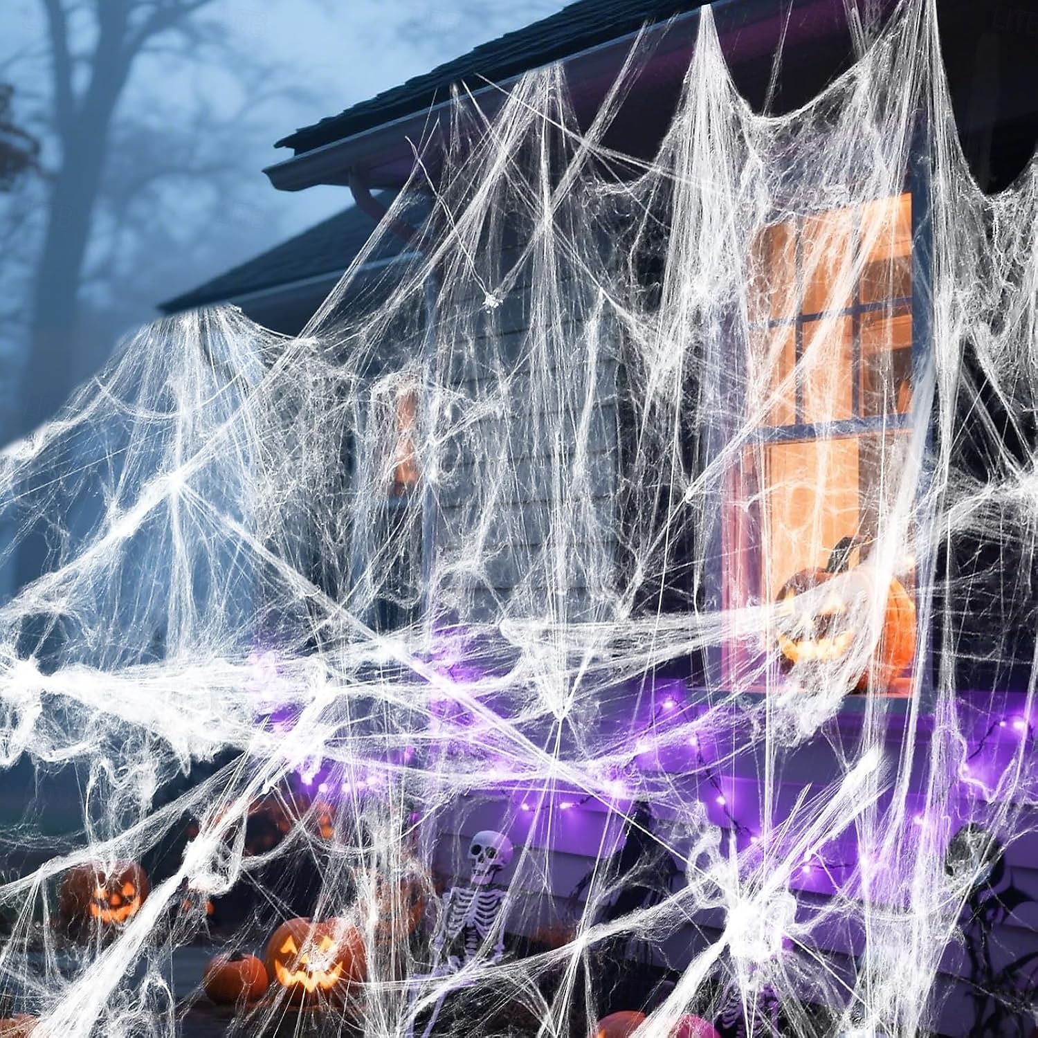 175 kvadratmeter stort halloween-edderkoppnett, bonus med 100 kunstige edderkopper, edderkoppnett i stoff, spindelvev-halloween-dekor for innendørs og utendørs festutstyr 2025 - $19.99 –P7