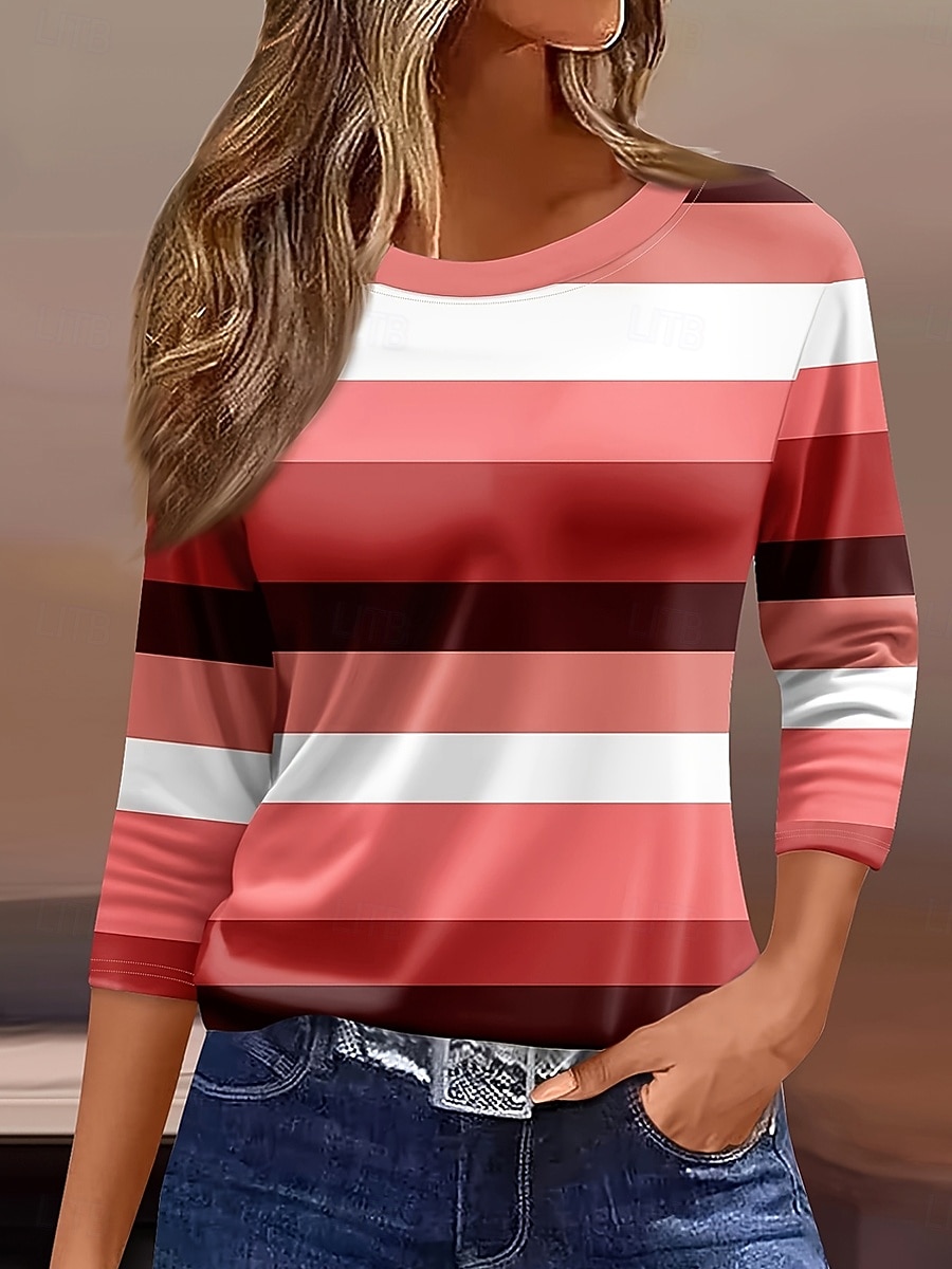 Women's T shirt Long Sleeve Graphic Geometric Striped Vintage Stylish Classic Long Sleeve Crew Neck Round Neck Regular Tops Daily Print Sage Green Red Purple  Spring Fall Prefall 2026 - $24.99 –P2