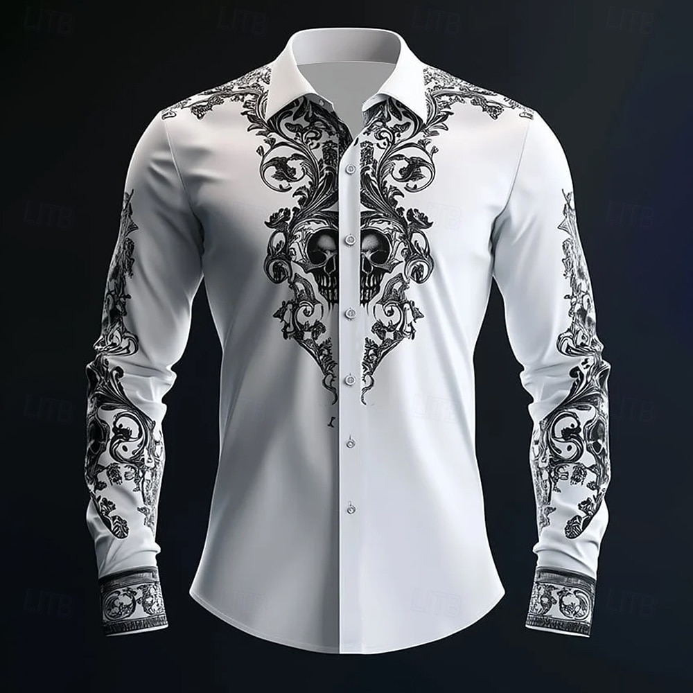 Men's Floral Print Costumes Flowers Shirt Button Up Shirt Casual Dress Shirt Long Sleeve Dark Gothic Style Holiday Summer Spring Turndown 3D Print Collared Shirts White 2026 - $27.99 –P1