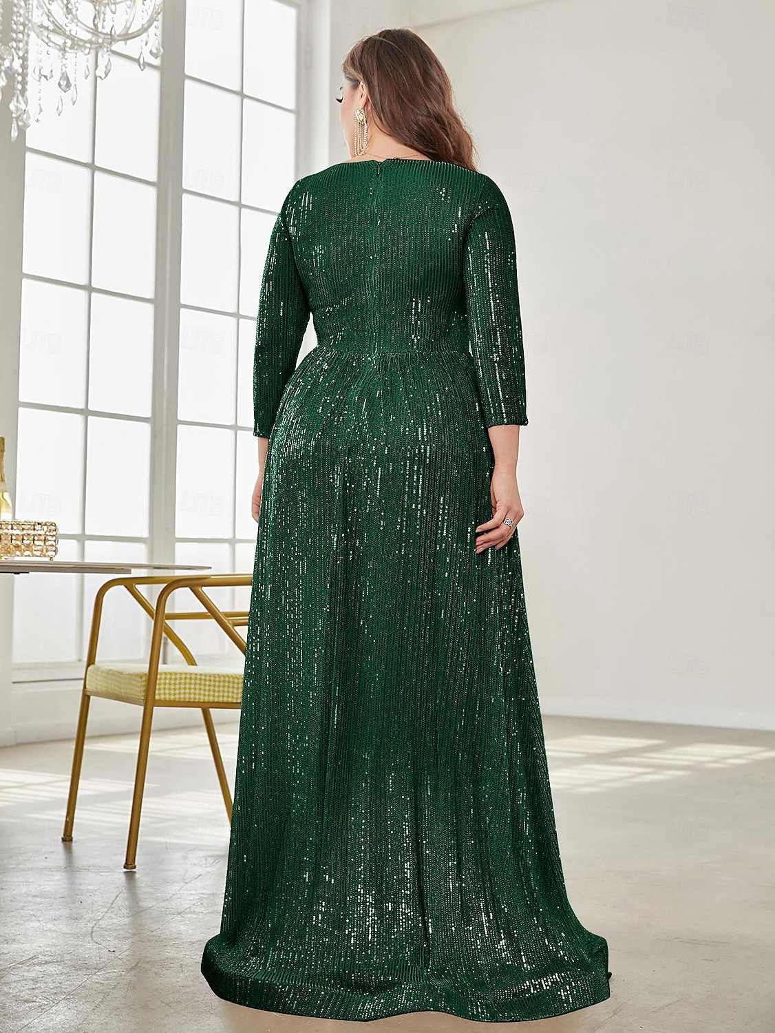 Linea ad A Lunghezza al pavimento Abiti da festa Elegante Manica Lunga Scollo a V Formale Invitato a matrimonio autunnale Con Paillettes con Glitter Paillettes del 2026 a $103.99 –P8