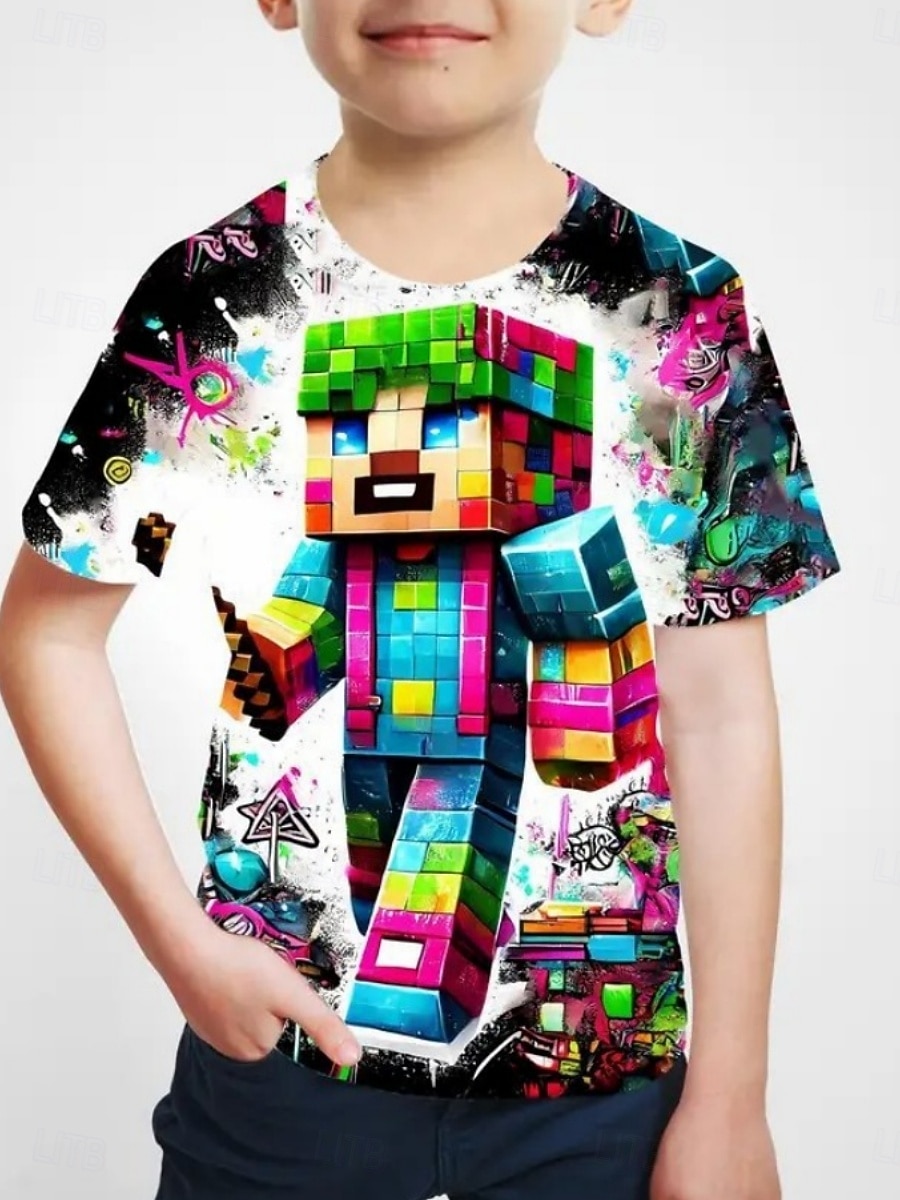 Pojkar 3D Grafisk Tecknat T-shirt Kortärmad Sommar Vår Mode Grundläggande Barn 4-12 år Rund hals Utomhus Ledigt Dagligen Normal 2025 - $11.99 –P4
