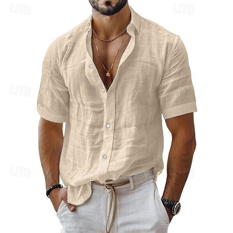Men's Shirt Linen Shirt Casual Shirt Button Up Shirt Cotton Shirt Plain Vacation Street Black White Pink Blue Short Sleeve Turndown Summer Clothing Apparel 2025 - $23.99 –P6