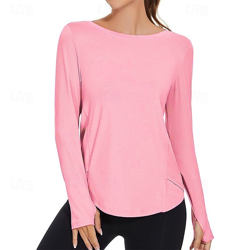 Dame Yogaskjorter Crew-hals UPF50+ Pustende Langermet sport Helfarge Topper Til Treningsstudio Løp Trening Sportsklær 2025 - $18.99 –P6