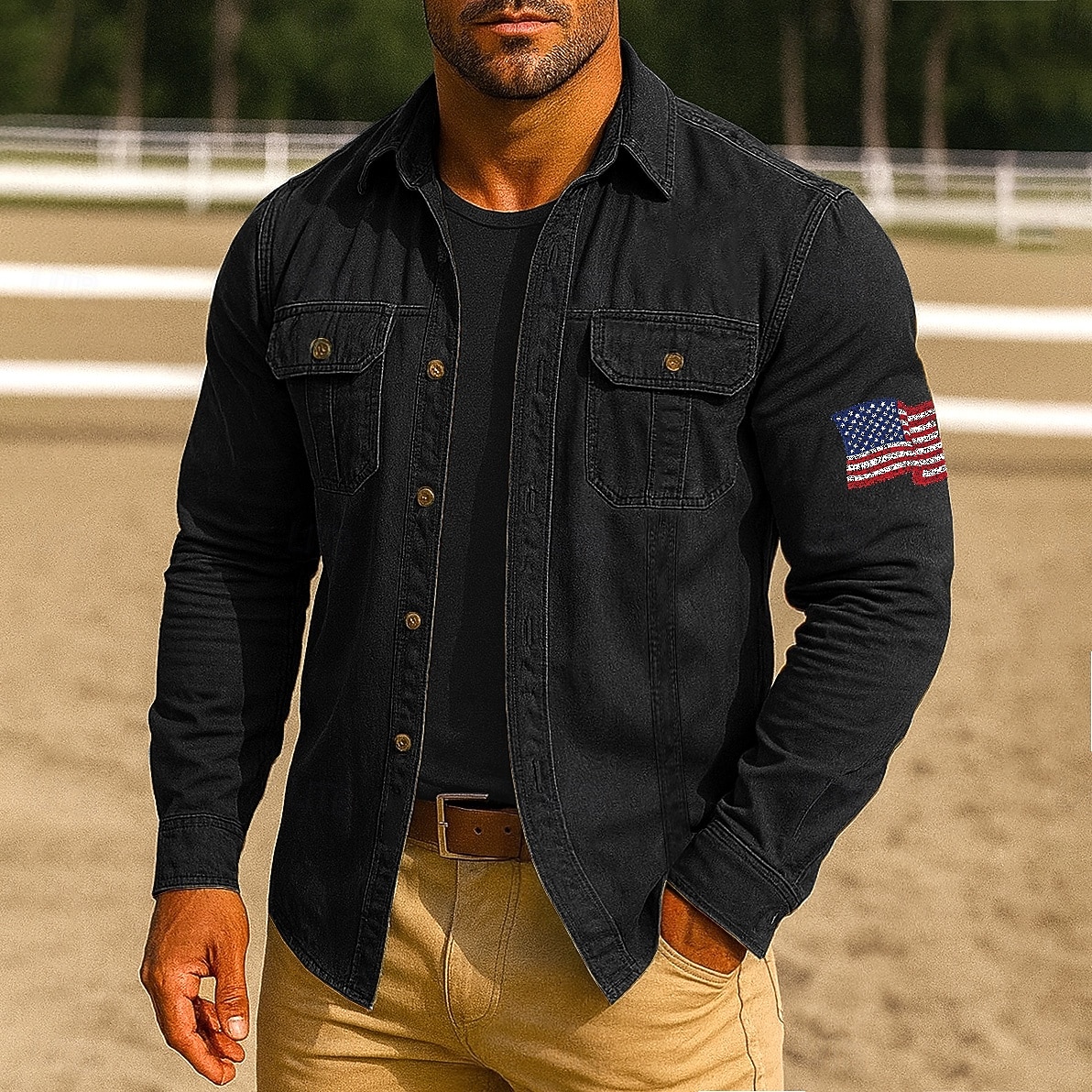 Herren Amerikanische US-Flagge Arbeitshemd Westernhemd Cargohemd Langarm Lässig Taktisch Sport im Freien Arbeitskleidung Frühling Herbst Umlegekragen Zwei Fronttaschen Hemden mit Knopfleiste Schwarz 2026 - $29.99 –P5