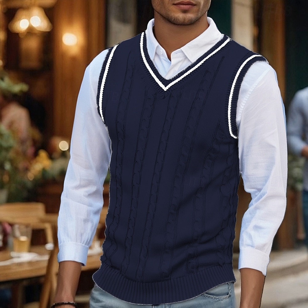 Homme Pull de Noël Chandails de Noël Pull Gilet pull de Noël Robe pull Côtelé Torsadé Tricoter Hauts Réguliers Tricoté Uni Col en V Mode Occasionnel Vacances Tenue quotidienne Vêtement Tenue Automne de 2026 ? $29.99 –P6