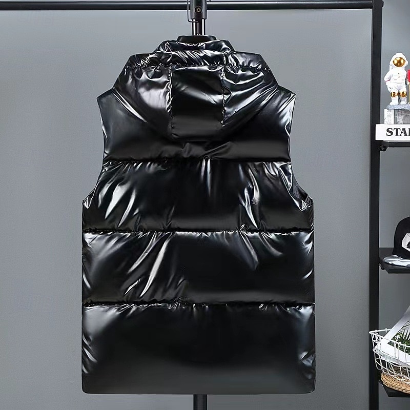 Herr Pufferväst Väst Gilet Semester Dagligen Datum Mode Ledigt Höst vinter Ficka Polyester Håller värmen Bekväm Ensfärgat Dragkedja Huva Normal Silver Svart Väst 2025 - $29.99 –P3