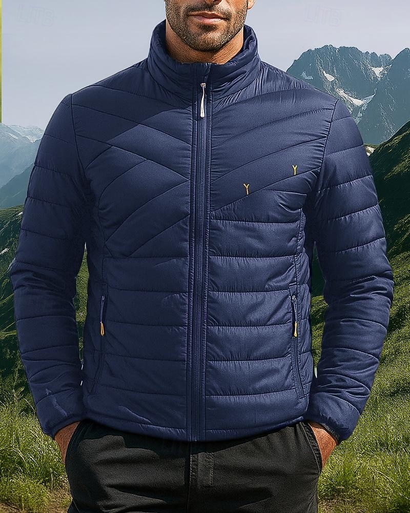 Men's Puffer Jacket Thermal Jacket Outdoor Thermal Warm Hiking Outfits Hiking Clothes Winter Autumn / Fall Top Camping / Hiking / Caving Running Solid Color Black Dark Blue Grey 2025 - $62.99 –P4