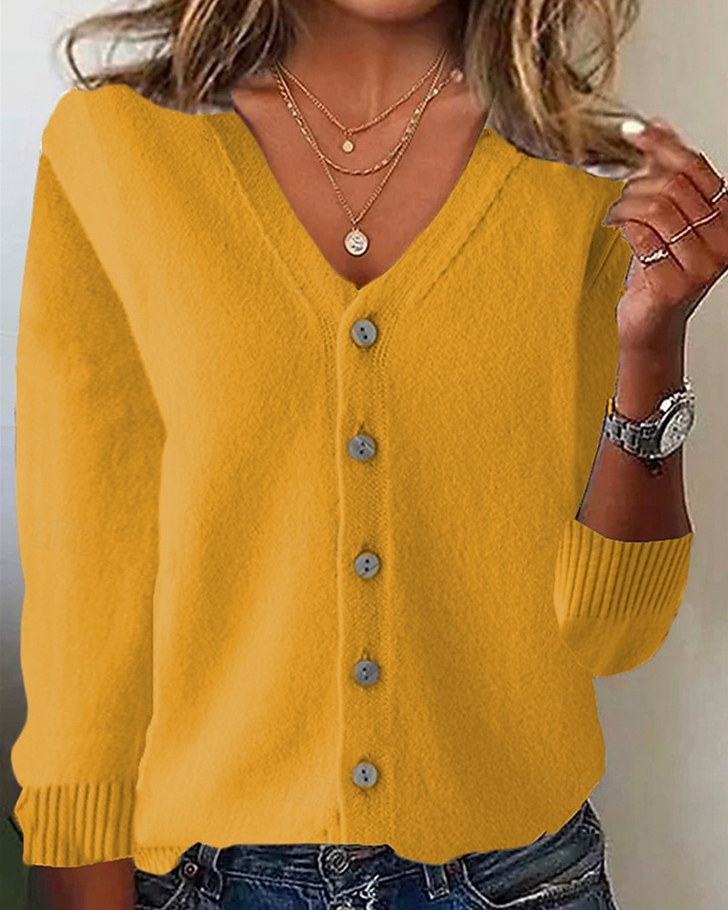 Per donna Felpa Cardigan Moda Streetwear Quotidiano Tinta unica A Coste Scollo a V Lavorato a maglia Manica Lunga Top Regolari Maglia Ferie Uscire Weekend Nero Bianco Autunno Inverno del 2025 a $9.99 –P6