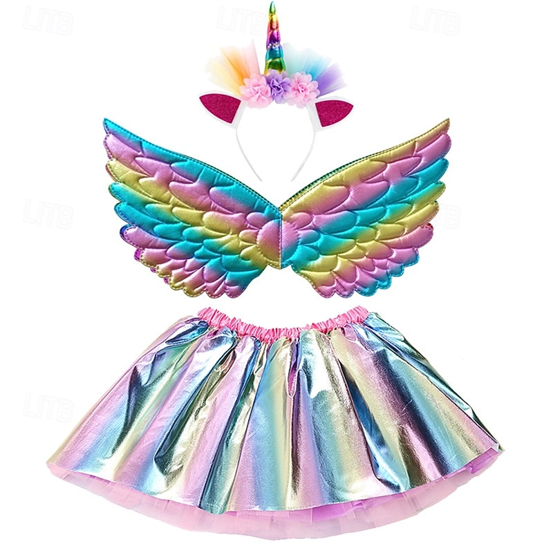 Book Week 2026 Unicorn Dress Girls' Movie Cosplay Vacation Dress New Year's Golden Silver Dark Blue Dress Wings Headwear Christmas Halloween Carnival Polyester Costumes 2026 - $16.49 –P2