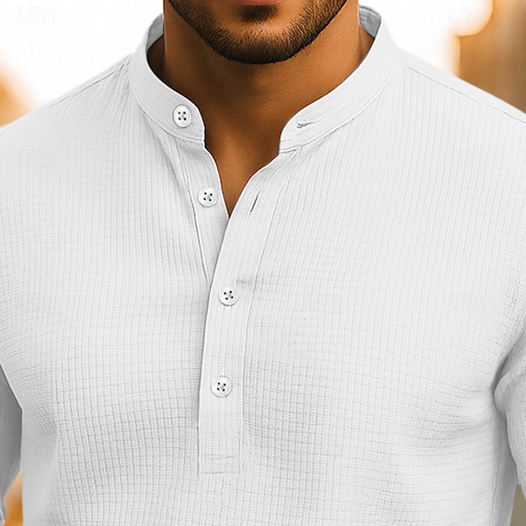 Per uomo Camicia Camicia popover Camicia casual Camicia da Spiaggia Camicia a maglia a nido d'ape Nero Bianco Blu marino Arancione Manica Lunga Semplice Collo alla coreana Vacanza Camicia hawaiana del 2025 a $22.99 –P2