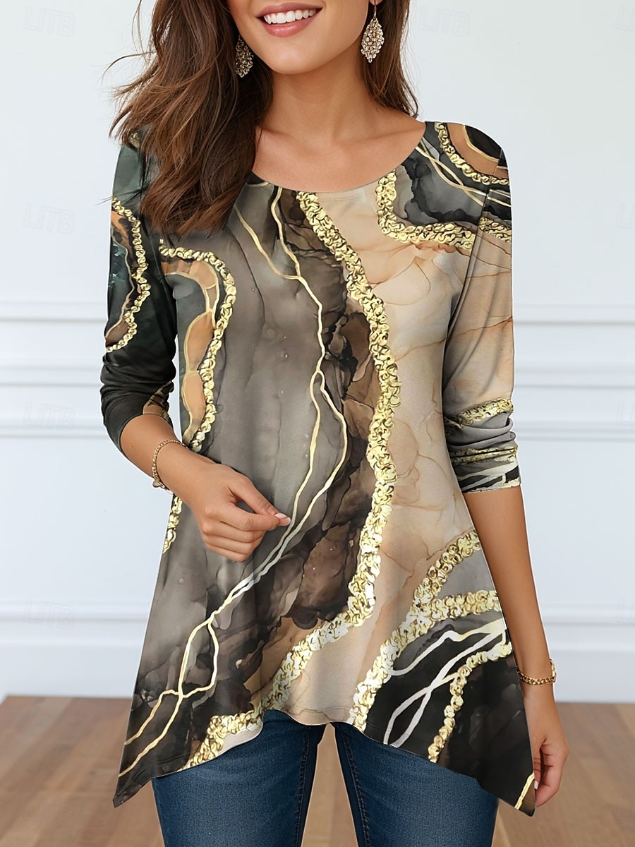 Women's Tunic Graphic Abstract Elegant Vintage Fashion Long Sleeve Crew Neck Round Neck Long Tops Daily Weekend Print Blue Purple Gold Green Spring Fall Winter Prefall 2026 - $24.99 –P1