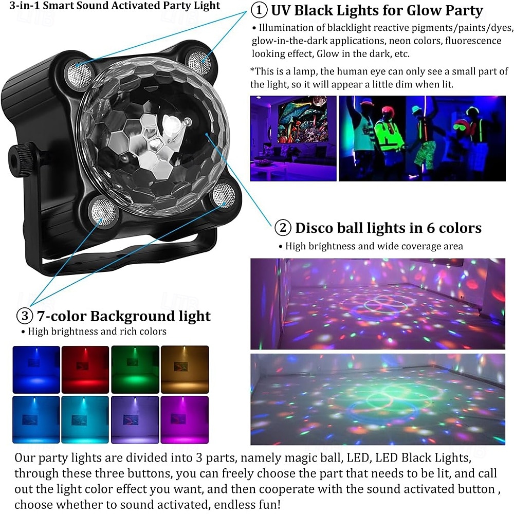 Disco Ball Party Lights Sound Activated Strobe DJ Stage Lighting for Indoor Room Outdoor Dance Floor Parties Birthday Rave Home Karaoke Halloween Christmas Wedding Show Bar Club Decorations 2026 - $41.99 –P3