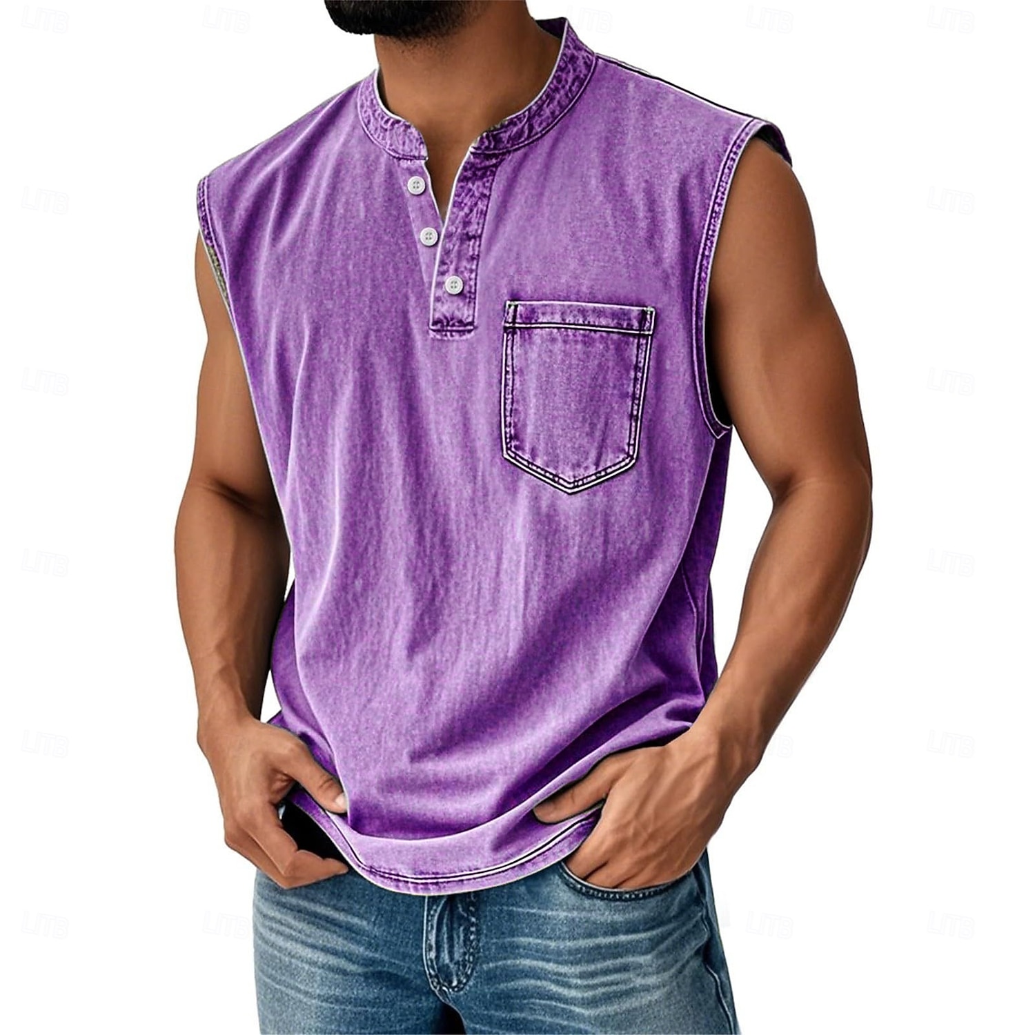 Herren Weste Unterhemd Ärmelloses Shirt Ärmellos Henley Sommer Herbst Einfach Mode Designer Klassisch Urlaub Straße Ausgehen Schwarz Rosa Blau Top T-Shirt für Herren 2025 - $23.99 –P7