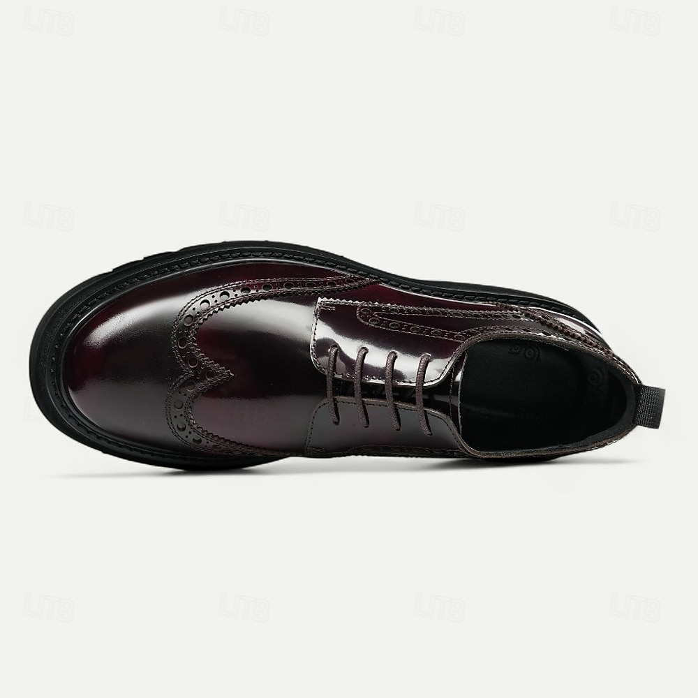 Herresko i ekte skinn med vingetupp og brogues, klassisk brunt formelt fottøy for kontor, banketter og bryllup 2026 - $119.99 –P4