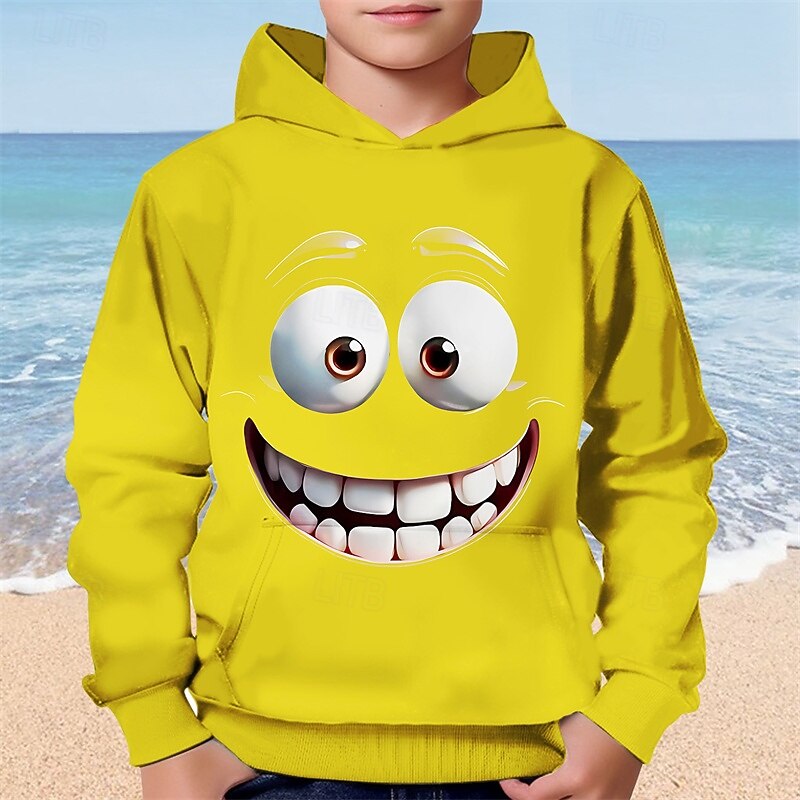 Moletom com capuz estampa 3D para meninos, estampa engraçada com sorriso, manga longa, moda outono inverno, streetwear, crianças de 4 a 12 anos, com capuz, casual, para atividades ao ar livre, ajuste de 2025 por $18.99 –P4