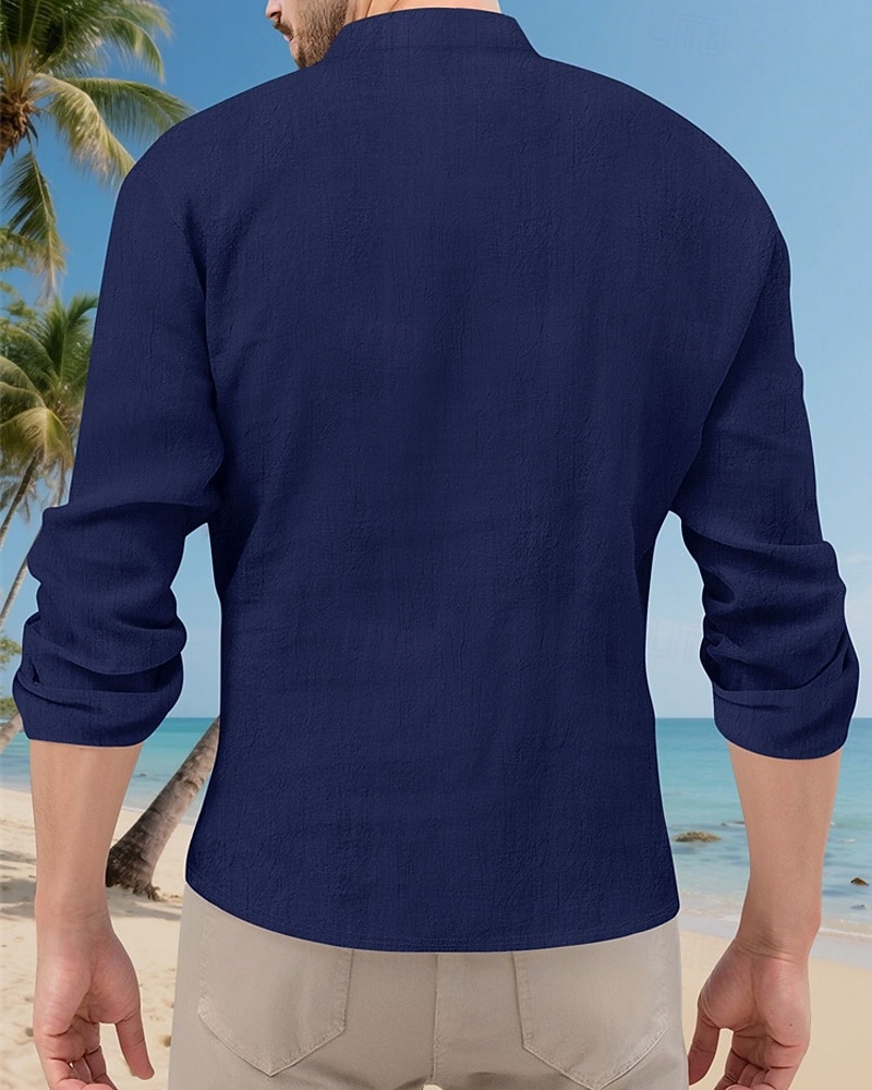Per uomo Camicia Camicia popover Camicia Estiva Camicia casual Camicia da Spiaggia Nero Bianco Giallo Blu marino Azzurro cielo Manica Lunga Semplice Colletto alla coreana Vacanza Camicia hawaiana del 2025 a $23.99 –P11