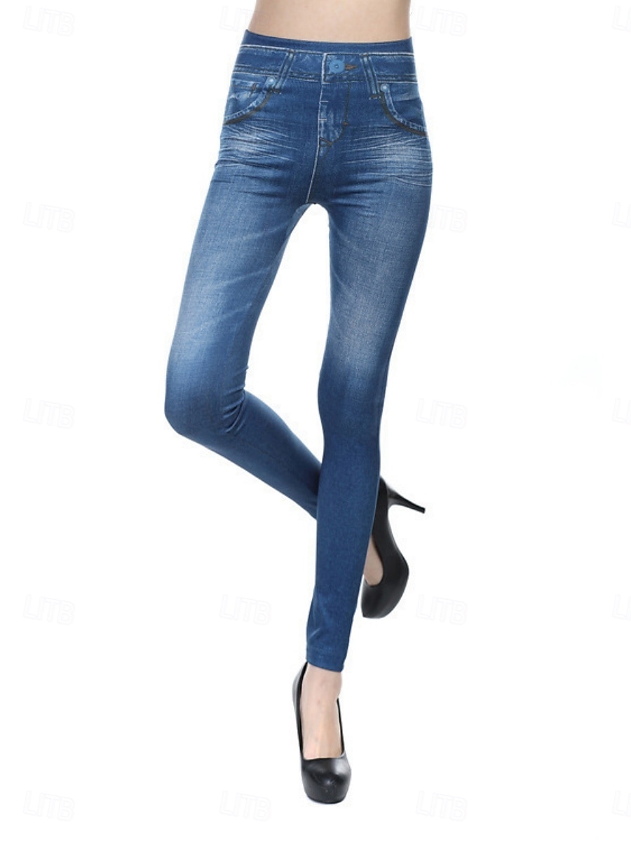 Mujer Polainas Activo Vacaciones Básico Longitud total Alta cintura Color sólido Estampado Transpirabilidad Suave Cómodo Elástico Negro Azul Gris Primavera Otoño Pitillo 2025 - $6.99 –P5