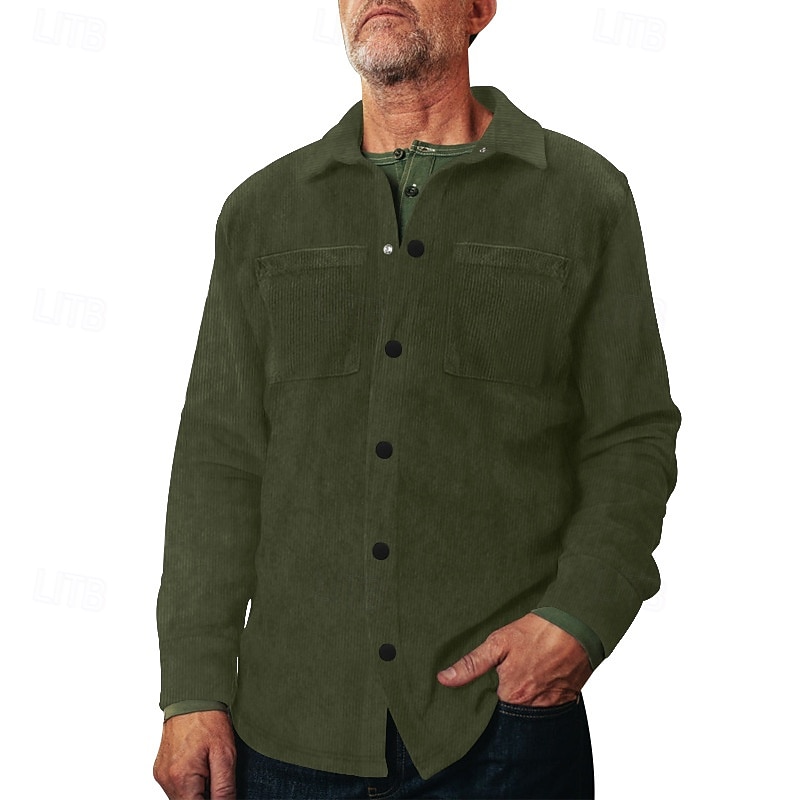 Per uomo Camicia Camicia casual Camicia da Spiaggia Camicia di Velluto a Coste Camicia con Bottoni Nero Verde militare Grigio Manica Lunga Semplice Bavero Vacanza Camicia hawaiana Tasca Abbigliamento del 2025 a $22.99 –P19