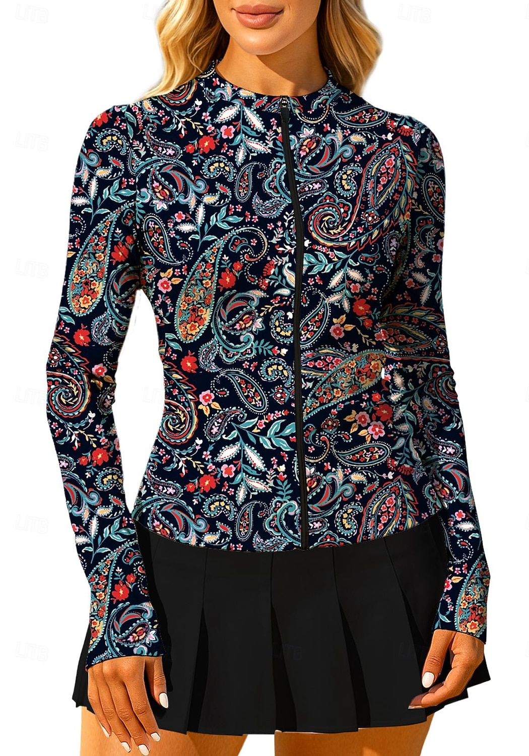 Mujer Unisexo Cachemir Tops Camisa deportiva Camiseta de tenis Top de tenis Manga Larga Cremallera Floral UPF50+ Resistente a los rayos UV Alta elasticidad Dispersor de humedad Transpirable Voleibol 2025 - $21.99 –P3