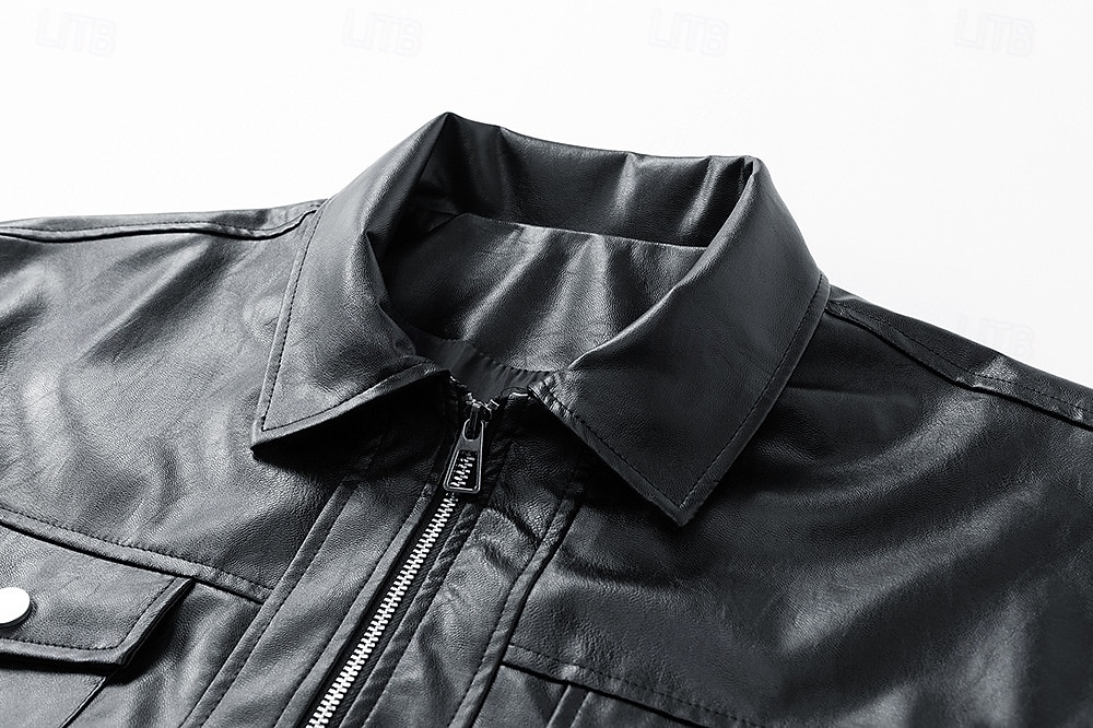 Herr Imitationsläderjacka Motorcykeljacka Utomhus Ledigt Vindtät jacka Blixtlås i fullängd Höst Vinter Ensfärgat Punk Aktiv Tröjkrage Normal Svart Brun Jacka 2025 - $48.99 –P4