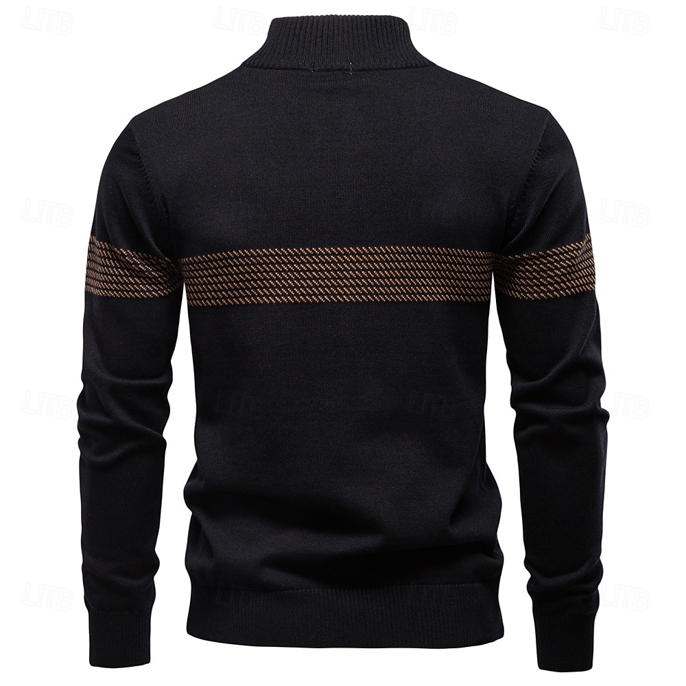 Homens Pulôver Tricotar Tops regulares Half Zip Listas Tecido Colarinho Clerical Legal Pulôver Escola Férias Roupa Primavera Outono Preto Azul Marinho Escuro S M L de 2026 por $53.99 –P2