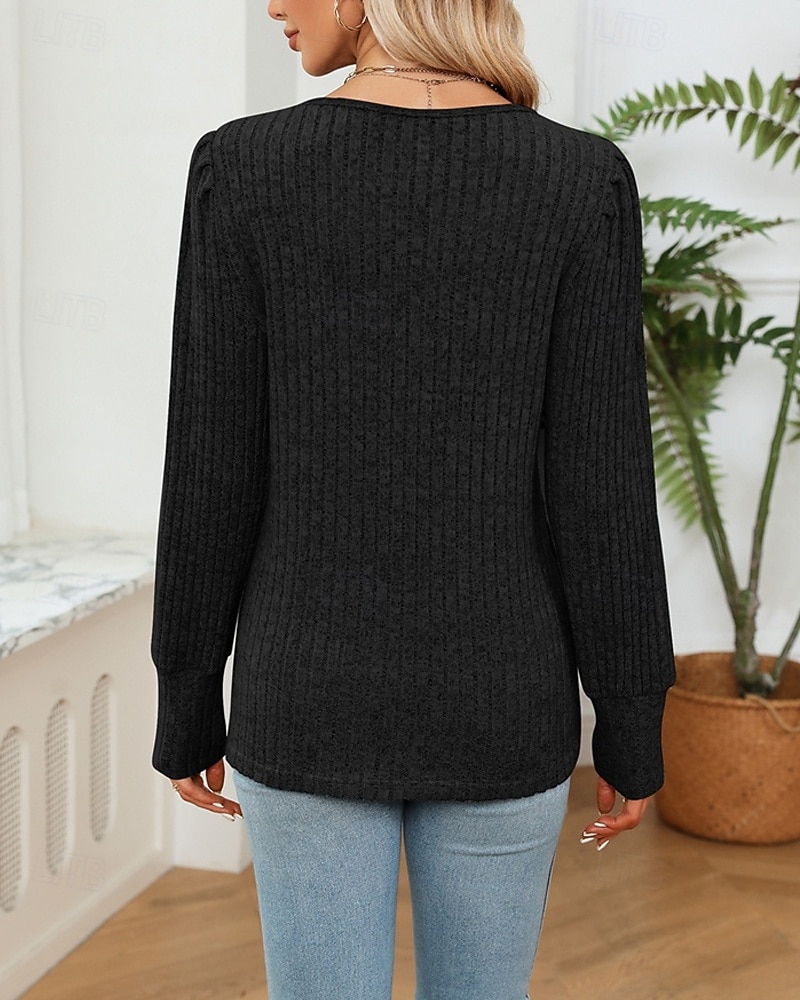 Naisten Neulos Pusero Päivittäin Tyylikäs Vapaa-aika Väripalikka Joustin V kaula-aukko Kudottu Pitsinauhat Pitkähihainen Tavalliset topit Neuloa Päivittäin Pyhäpäivä Bile Viininpunainen Musta Syksy 2026 - $27.99 –P19