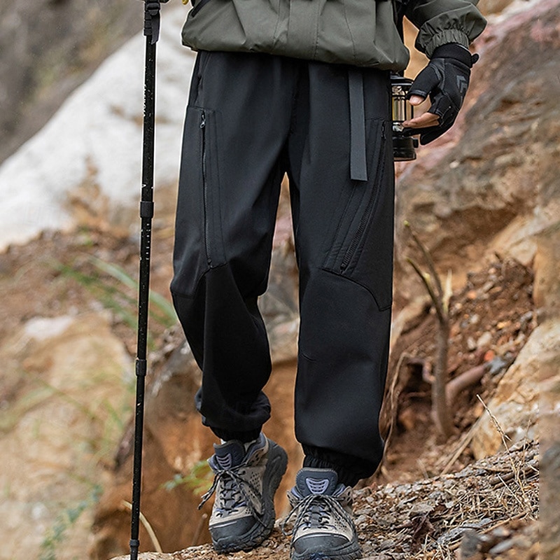 Homens Calças de Trilha Calças impermeáveis Calças com cordão Calças Softshell Ao ar livre Normal Prova-de-Água A Prova de Vento Calças Bolsos Cintura elástica Preto Branco Acampar e Caminhar Corrida de 2025 por $48.99 –P4