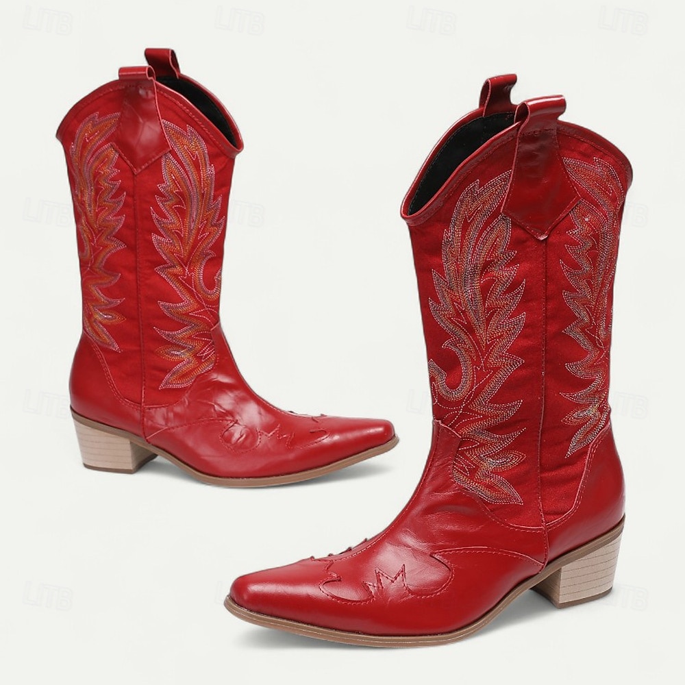 stivali da cowboy rossi da uomo in stile western – stivali da cowboy in pelle ricamati per concerti country, rodei e street style all'avanguardia del 2025 a AU $286.99 –P5