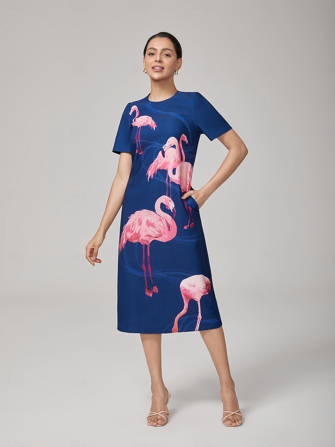 vestido longo elástico com estampa de flamingo de 2025 por $71.99 –P1