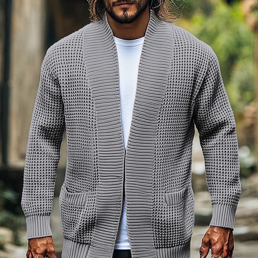Herren Pullover Strickjacke Strickpullover Gerippt Gehäkelt Stricken Tunika Tasche Einfarbig Öffnung vorne Mode Klassisch Urlaub Alltagskleidung Bekleidung Herbst Winter Schwarz Blau S M L 2026 - $42.99 –P2