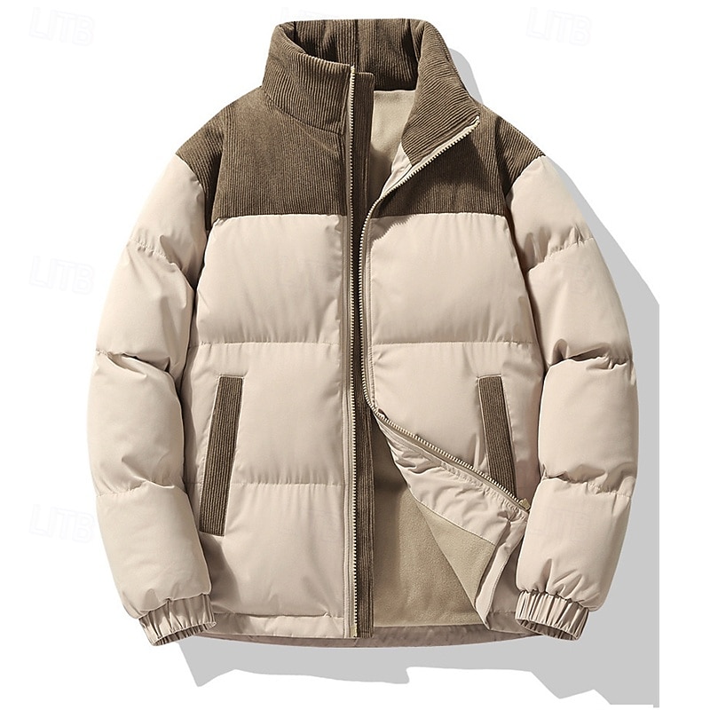 Pánské Zimní kabát Puffer bunda Polstrovaná bunda Kapsy Polyester Dovolená Denní nošení Rande Standardní Módní Na běžné nošení Pohodlné Zahřívací Podzim zima Plná / Jednobarevná Černá Růžov 2025 - $36.99 –P13
