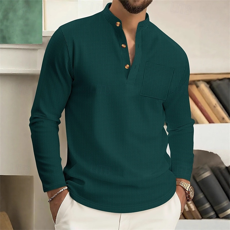 Per uomo Camicia Camicia popover Camicia Estiva Camicia casual Camicia da Spiaggia Nero Bianco Vino Verde scuro Kaki Manica Lunga Semplice Colletto alla coreana Vacanza Camicia hawaiana Abbigliamento del 2025 a $19.99 –P5
